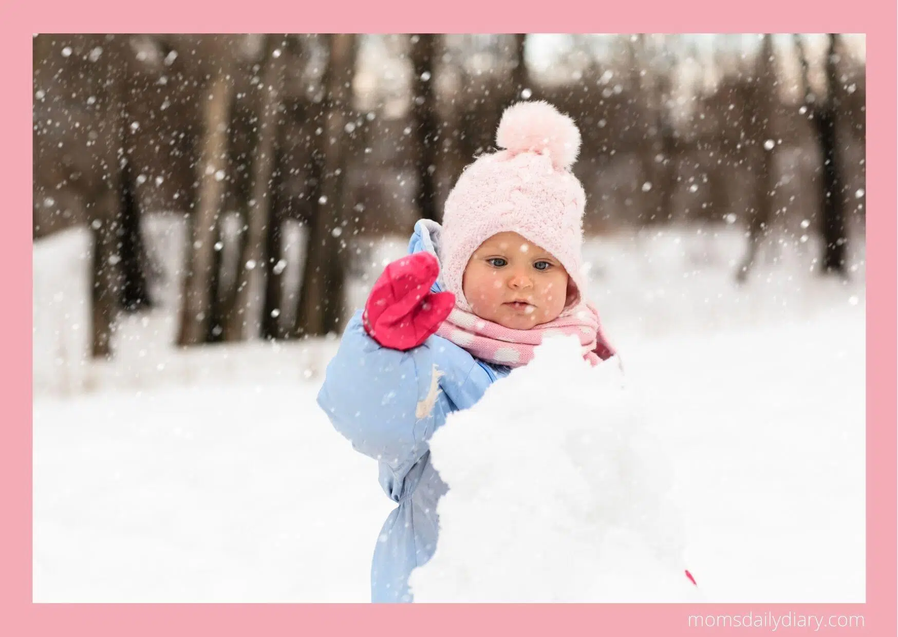 Winter activities for toddlers: Child building a snowman.