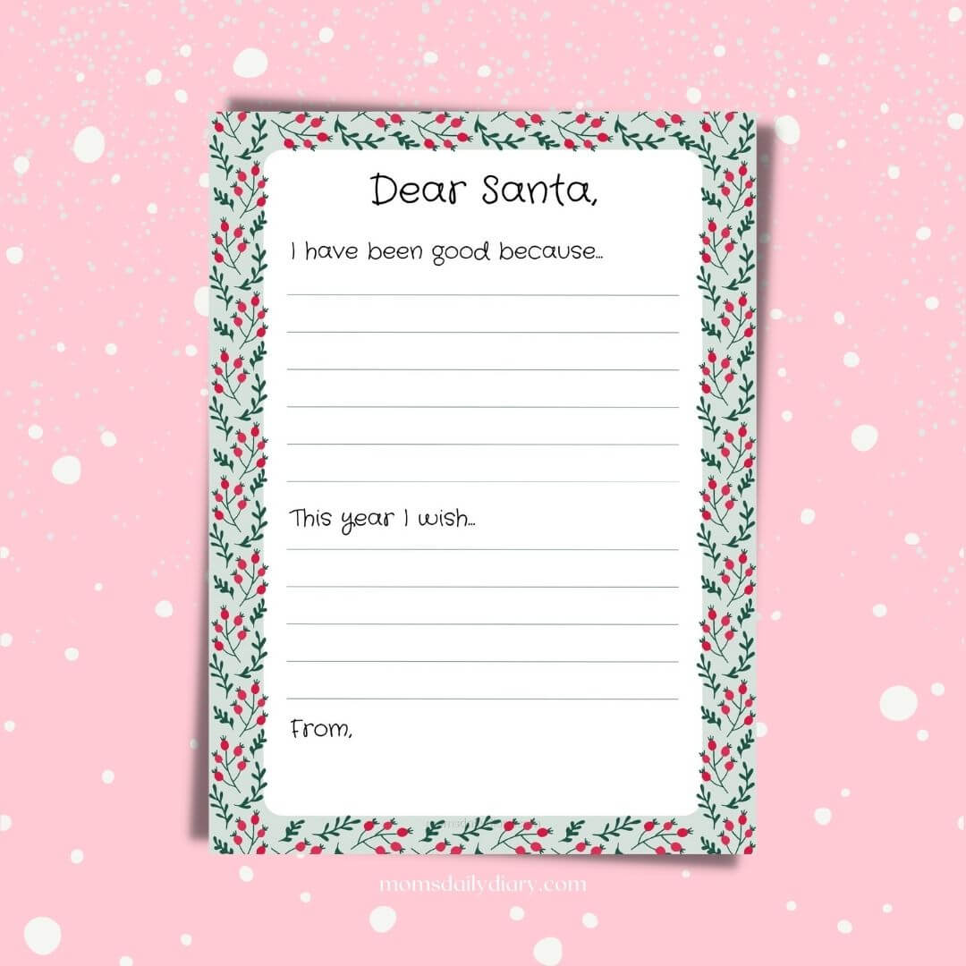 Letter to Santa template from Mom's Daily Diary.