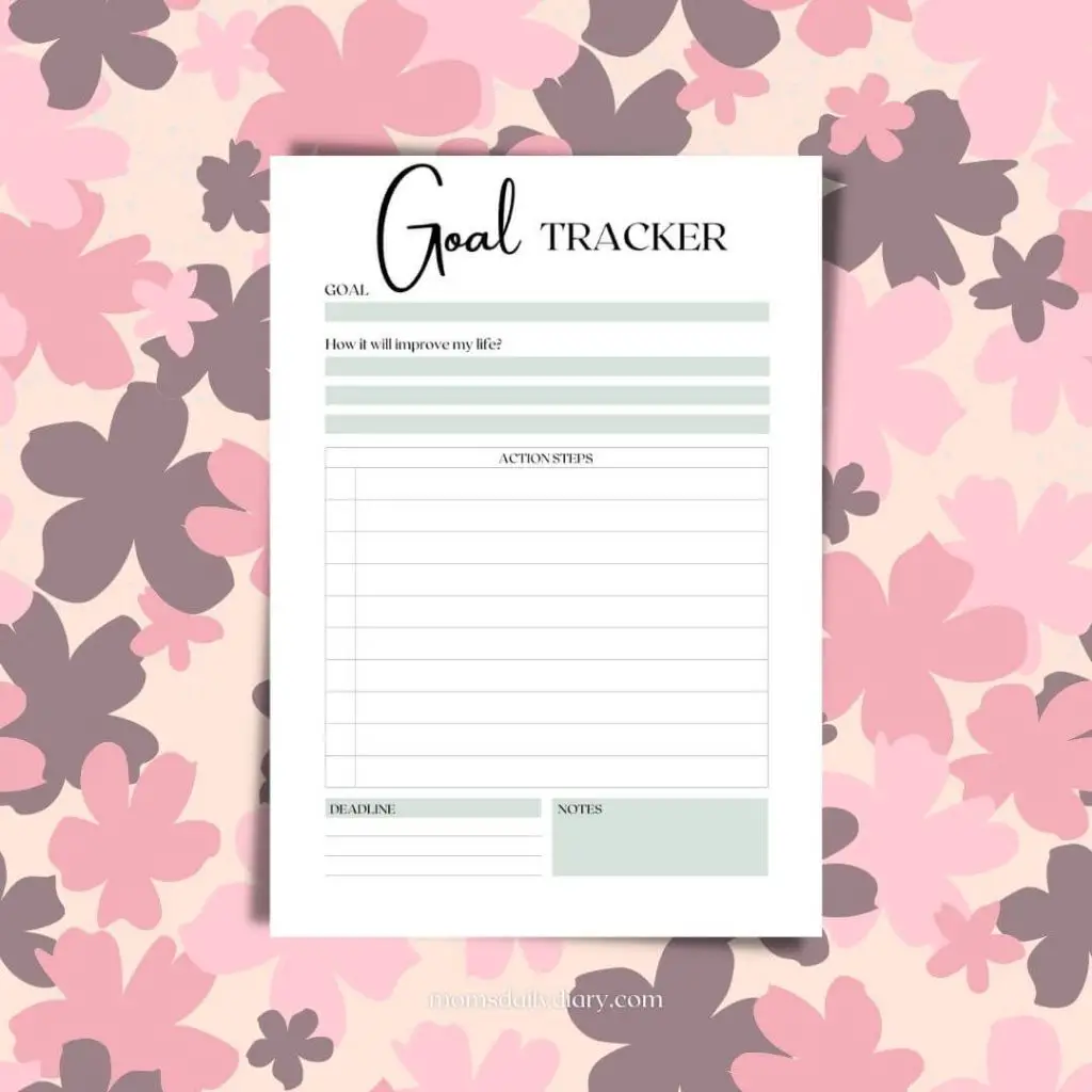 Promo image of the Goal Tracker template by Mom's Daily Diary